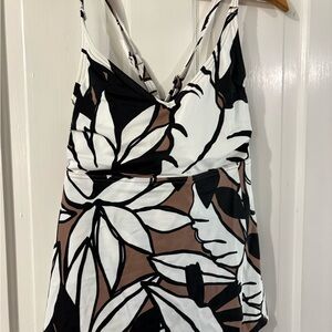Lands' End Black White and Brown Floral V-Neck tankini
